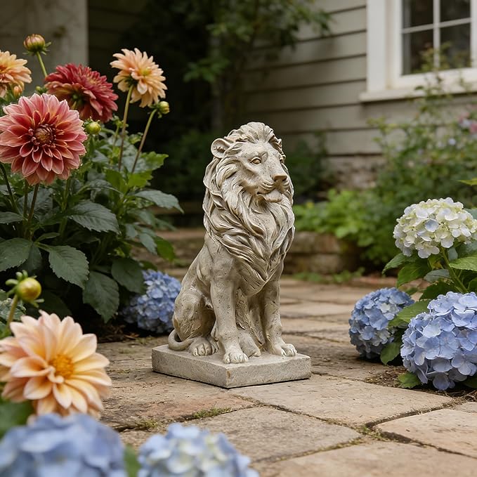 15in Huge Lion Statue, Stone Lion Sculpture Ornament, Beautiful Decorative Piece for Villa Garden Entrance, Housewarming, Birthday Gifts, Garden, Yard Decor