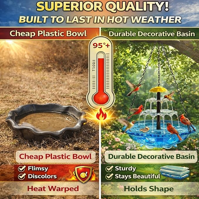 Solar Cascade Hanging Bird Bath Fountain,Outdoor Hanging Bird Bath Solar Fountain for Bird Bath, Solar Bath Fountain for Birds with Solar Pump and Decorative Bowl for Garden, Patio Gift (1PCS J)