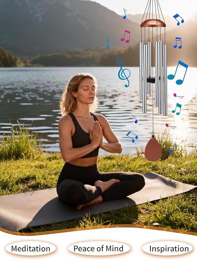 Large Alu Wind Chimes 37 Inch Zen Atmosohere A Gift for Mon Neighbor Suit for Garden Outdor Yoga Patio Decoration Unisex Silver