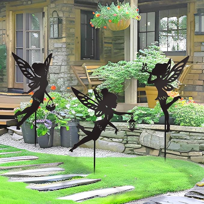 Bnesi Enchanted Garden Metal Art Decor Funny Garden Accessories Outdoor 3-Piece Set Decoration Suitable for Outdoor Yard Flower Pot Lawn Decoration (Lively)