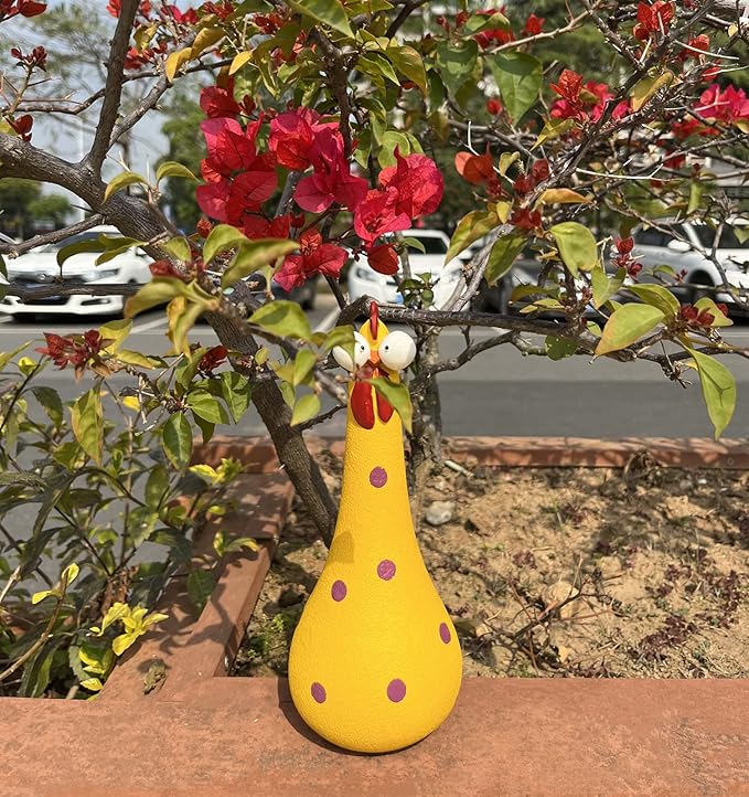Tellme Long Neck Chicken Statue, Resin Rooster Sculpture, Creative Crafted Art Figurines, Funny Outdoor Decor, Cute Cock Decoration for Lawn, Yard, Office, Home, Weird Garden Gifts (1 PC)
