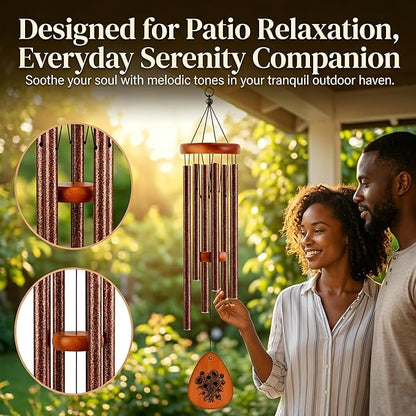 37" Matte Textured Aluminum Wind Chimes for Outdoor Patio & Garden – Large Modern Black Wind Chime with Deep Soft Tone, Thoughtful Home Gift (Brown, 37")