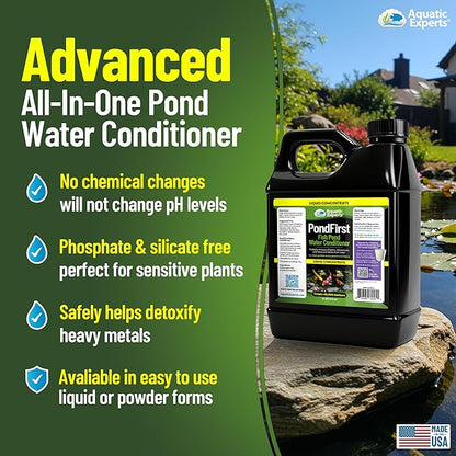 PondFirst Pond Water Conditioner - Concentrated Instant Dechlorinator for Fish Ponds, Makes Water Safe for Koi and Goldfish, Made in The USA, Aquatic Experts (Liquid - 2 Liters)