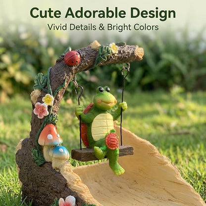 Tortoise On The Swing Gutter Downspout Extension Decoration,Rain Downspout Diverter Garden Statue,Decorative Gutter Extension,Downspout Splash Block,Animal Resin Statue Outdoor Décor