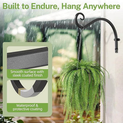 iDavosic.ly Plant Hangers Outdoor 2-Pack, 11.8 Inch Heavy Duty Iron Wall Brackets for Hanging Plants, Baskets, Bird Feeders, Lanterns, Wind Chimes, Indoor Metal Hooks for Garden Porch Patio, Black
