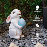 Solar Easter Rabbit Garden Statues Outdoor Easter Decorations Resin Bunny Figurine with Egg Changing LED Lights for Porch Patio Lawn Yard Gardening Gifts for Mom Grandma