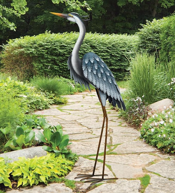 Regal Art & Gift Blue Heron Metal Statue – Indoor Outdoor Decorative Sculpture for Home & Garden Décor, Weather-Resistant Yard Art Figure for Patio, Lawn