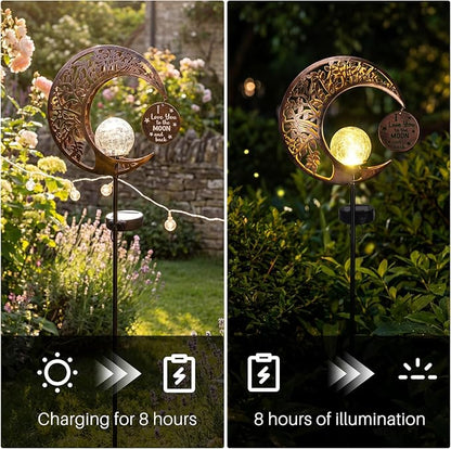 MEBRUDY Solar Garden Decor Lights with Tag, Moon Solar Light Waterproof Outdoor Decor for Yard, Lawn, Patio, Pathway, Garden Gifts for Mother, Grandma, Women