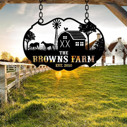 Personalized Metal Farm Ranch Sign, Customized Family Last Name, Large Decor, Outdoor Art, Welcome Sign, Black, 12" - 14" - 16" - 20" - 24" - 27" - 32" - 39
