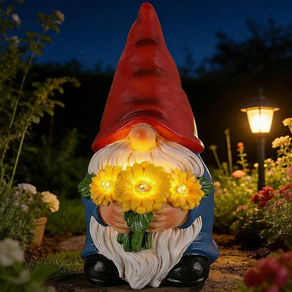 Gnomes Solar Garden Decor Garden Statues Sunflower Gnome Figurines Birthday Gifts for Women Mothers Day Gifts for Mom Grandma Outdoor Decorations for Yard Lawn Patio