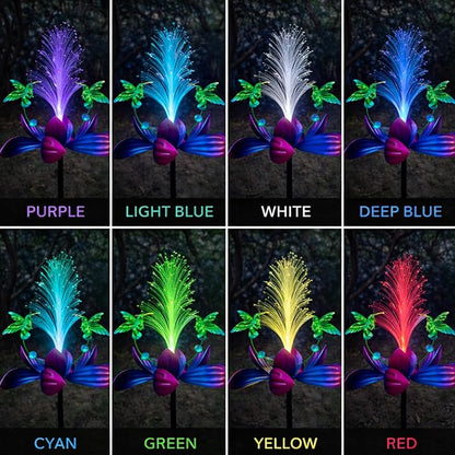 Solar Hummingbird Wind Spinner Outdoor 49 Inch Lotus Flower Metal Garden Windmill for Yard and Color Changing Fiber Optic Solar Yard Art Kinetic Wind Spinner Gift for Women Mother's Day Garden Gift