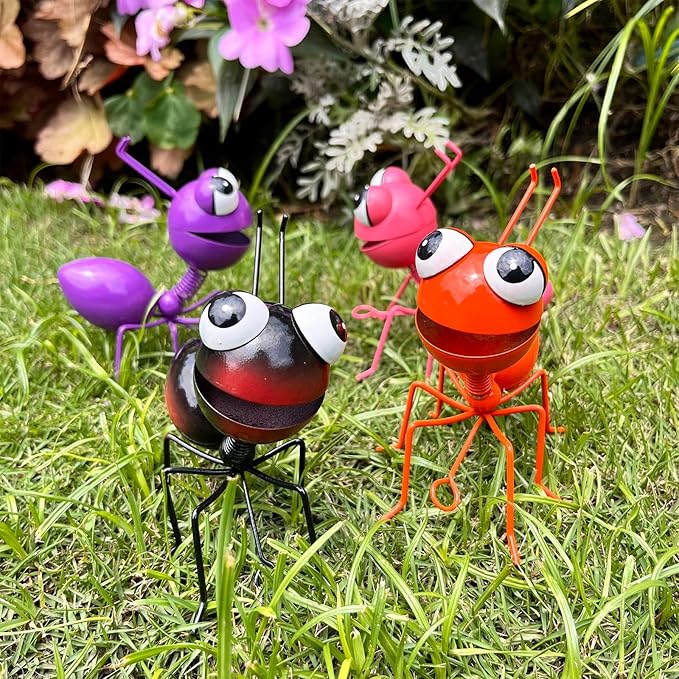 Cruis Cuka Metal Yard Art Garden Decor for Outside Cute Ants Yard Decorations Outdoor Lawn Ornaments Backyard Gifts for Mom - Set of 4