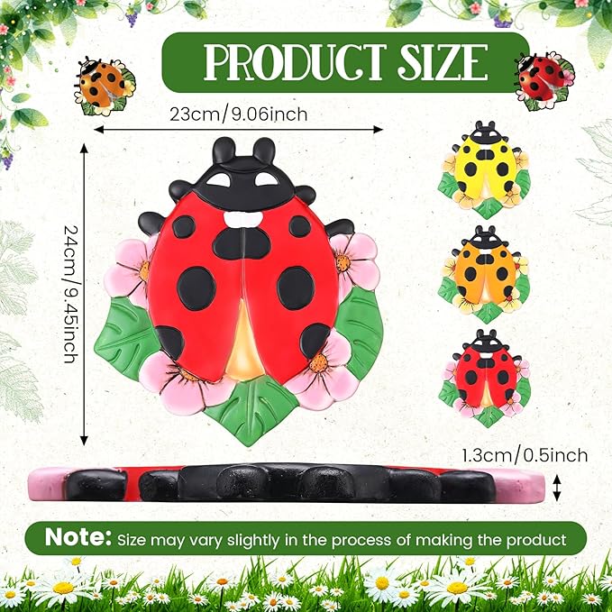Yalikop 3 Pcs Ladybug Stepping Stones Resin 7-10inch Decorative Stepping Stone Ladybug Outdoor Garden Decorations for Garden Patio Walkway Sculpture Yard Art