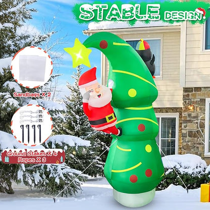7FT Inflatables Christmas Tree 7FT Christmas Tree Inflatable Outdoor Decor Combined with Santa Penguin Xmas Tree Blow Up Yard Decor with Built-in 5 LEDs for Yard Garden Law(with Storage Bag)