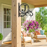 Metal Initial Letter J Plant Hanger Bracket, Decorative Wall Mount Hanging Plant Hook, Monogram Floral Leaf Garden Decor for Hanging Baskets, Bird Feeders, Lanterns, Wind Chimes