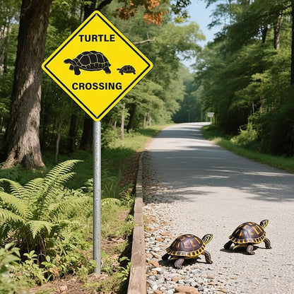 2 Pack Turtle Crossing Sign 12" x 12" Reflective Aluminum Warning Signs UV Protected Waterproof Funny Metal Turtle XING Sign for Yard Garden Fence House Outdoor Wall Decor