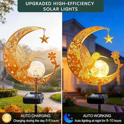 ZNYCYE Solar Lights Outdoor Decorative Moon Hummingbird Solar Stake Lights Mothers Day Gifts for Mom Women Grandma,Hummingbird Garden Decor Waterproof for Walkway, Yard, Lawn, Patio (Warm White)