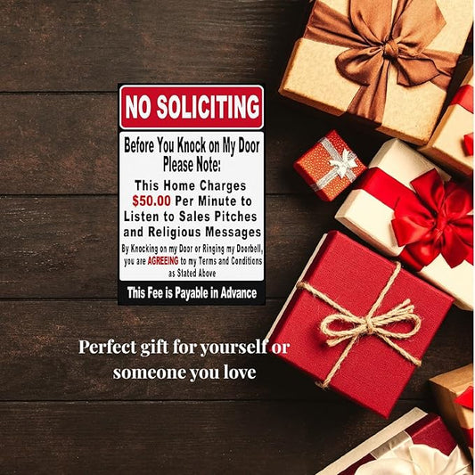 Funny No Soliciting Sign, Metal Warning Tin Signs, Before You Knock on My Door Please Note, Yard Sign Garage Farm Garden Wall Decor Sign Plaque Outdoor for Home Fence 8 X 12 Inches