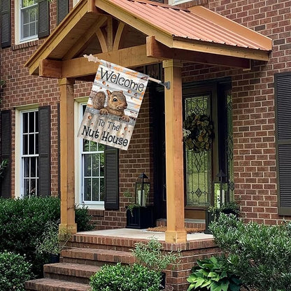 Welcome to the Nut House House Flag 28x40 Inch Double-Sided Outdoor Squirrel Decorations for Home Porch & Yard Outdoor Decoration