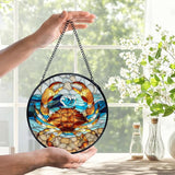 Crab Decor, Beach Coastal Crab Suncatchers Stained Glass Window Hanging, Coastal Ocean Sun Catchers Indoor Window Glass Round Wall Decor, Beachy Wall Hanging Decorations, 7.9x7.9in