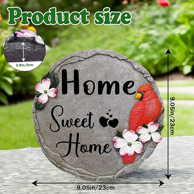 Sweet Home-Resin Stepping Stone,Outdoor Garden Pathway Decoration,Round Red Hummingbird Decorative Stone for Garden,Walkway Sculpture Yard Art for Patio,Home Decor