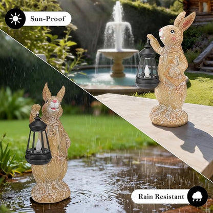 Dr. Bunny Solar Garden Statue, Rabbit Figurine with Glowing Lantern, Handcrafted Resin Outdoor Decor for Patio, Balcony, Yard, Gift for Women, Housewarming, Birthday