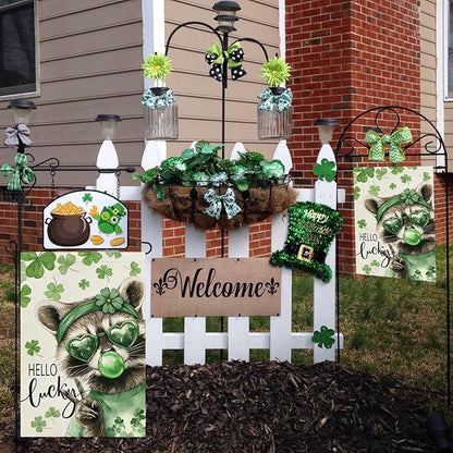 St. Patrick's Day Garden Flag, 12x18 Double Sided Raccoon Lucky Shamrock Garden Flags for Outside, St. Patrick's Day Decorations, Spring Seasonal Flags, Green Luck Clover Yard Flag for Outside Decor