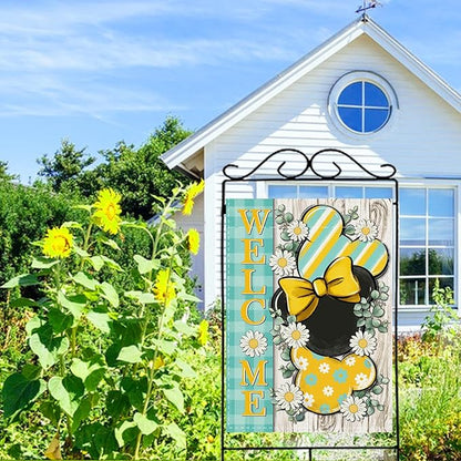 Welcome Spring Decorative House Flag, Daisy Flower Yellow Teal Plaid Stripes Garden Yard Outside Decorations, Summer Farmhouse Outdoor Large Home Decor Double Sided 28 x 40