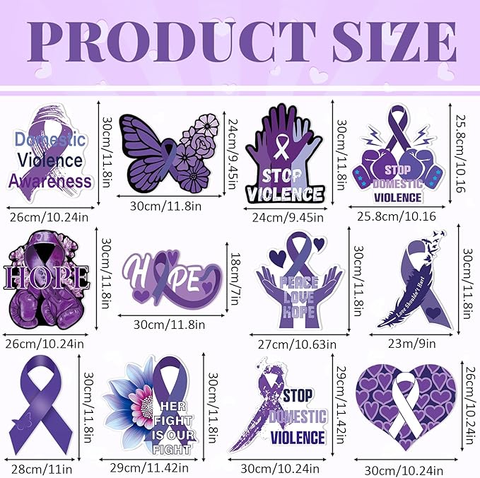 Amyhill 12 Pcs Domestic Violence Awareness Yard Sign Purple Ribbon Garden Lawn Signs with 24 Stake Stop Domestic Violence Purple Ribbon Butterfly Hands Yard Decorations for Outdoor Party Decor