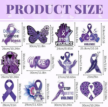 Amyhill 12 Pcs Domestic Violence Awareness Yard Sign Purple Ribbon Garden Lawn Signs with 24 Stake Stop Domestic Violence Purple Ribbon Butterfly Hands Yard Decorations for Outdoor Party Decor