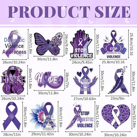 Amyhill 12 Pcs Domestic Violence Awareness Yard Sign Purple Ribbon Garden Lawn Signs with 24 Stake Stop Domestic Violence Purple Ribbon Butterfly Hands Yard Decorations for Outdoor Party Decor
