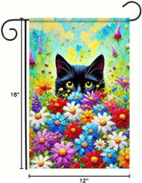 BlissYard Spring Black Cat Garden Flag 12×18 Inch Double Sided Small Black Cat Flower Floral Garden Yard Flags for Spring Summer Outside Outdoor House Decoration Banner