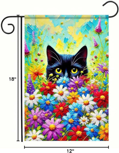 BlissYard Spring Black Cat Garden Flag 12×18 Inch Double Sided Small Black Cat Flower Floral Garden Yard Flags for Spring Summer Outside Outdoor House Decoration Banner