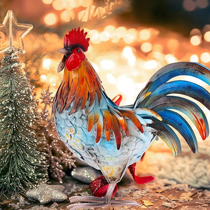 Ratuor Metal Rooster Decor Garden Statue,Yard Chicken Decorations Outdoor Sculpture for Backyard Patio Kitchen Lawn Ornaments,Birthday Housewarming Gifts for Women Mom
