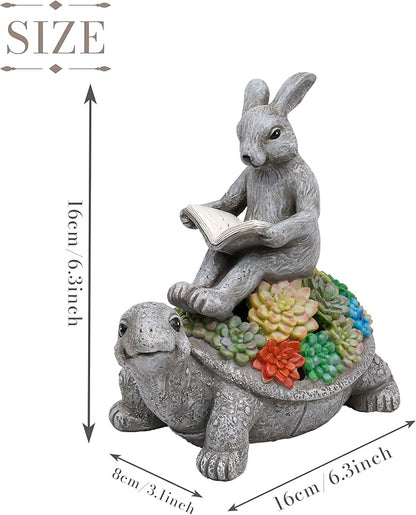 TERESA'S COLLECTIONS Garden Decor, Rabbit Turtle Garden Decor, Cute Bunny and Tortoise with Solar Light, Waterproof Resin Garden Statue, Rabbit Turtle Gifts, Birthday Gifts for Women Mom 6.3"