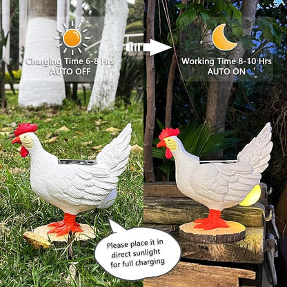 Solar Garden Statues Outdoor Decor, Miniature Chicken Egg Lamp Figurine Mother’s Day Decorations Chickens Lights with Egg in Butt LED 3D Sculpture for Patio, Lawn - Unique Christmas Housewarming Gift