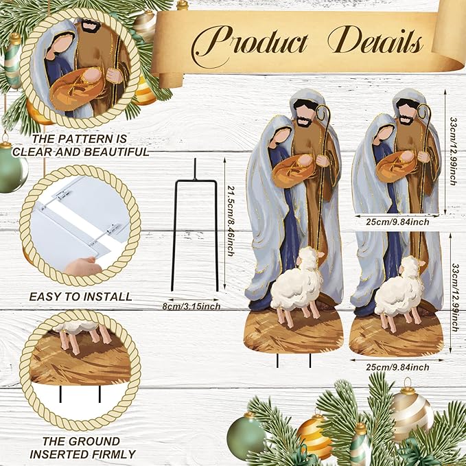 Reallnaive Metal Christmas Outdoor Nativity Scene for Yard with Stake 30 Inch Large Christmas Nativity Set with Baby Jesus Mary and Joseph Outside Waterproof Religious Yard Lawn Signs for Garden Lawns