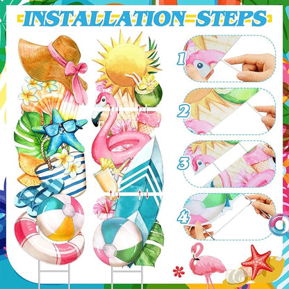 2 Pcs Summer Yard Signs Outdoor Lawn Decoration Summer Beach Ball Ice Cream Waterproof Courtyard Yard Decorations with Stake Garden Lawn Party Courtyard Decoration