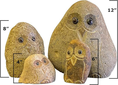 Natural Granite, Hand-Carved Boulder Stone Owl 6" H