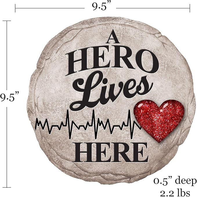 Spoontiques - Garden Décor - A Hero Lives Here Stepping Stone - Decorative Stone for Garden
