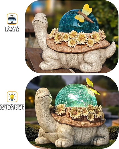 Solar Resin Turtle – Garden Decor Ornament with Floral Design,Cute Animal Statue for Outdoor, Patio, Yard Decoration,Home Unique Birthday Housewarming Gifts for Moms Women Dad Grandparents