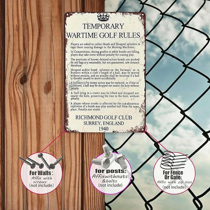 Temporary Wartime Golf Rules Metal Signs Retro Wall Decor For Home Cafes Office Store Pubs Club Man Cave Bathroom Sign 12X8 IN