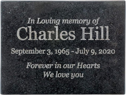 Customized In Loving Memory Black Granite Memorial or Sympathy Gift. Offered in a Variety of Sizes to Meet your Needs and Budget (8 x 6 x .4")