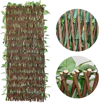 GLANT Expandable Fence Privacy Screen for Balcony Patio Outdoor,Decorative Faux Ivy Fencing Panel,Artificial Hedges (Single Sided Leaves) (4, White Rose)