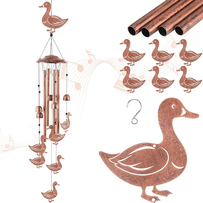 Marsui Wind Chimes for Outdoor Garden Decor, Mushroom Duck Pentagram Yard Decoration, Cute Small Wind Chimes for Garden Lovers, Housewarming Gifts for Women Mom (Duck Style)