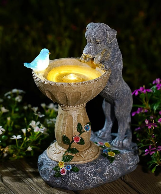 Nacome Solar Dog Statue for Garden Decor: IP44 Weatherproof Resin with Automatic Lighting - No Installation- Outdoor Yard Patio Balcony Art - Birthday Gifts for Bird Lovers Mom Grandma Women