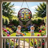 Stained Glass Window Hanging - Cross and Wildflowers Suncatcher, Sun Catchers Decor for Window Hanging, Gifts for Religious, Christian, Easter Faith Home Decor 7.8in