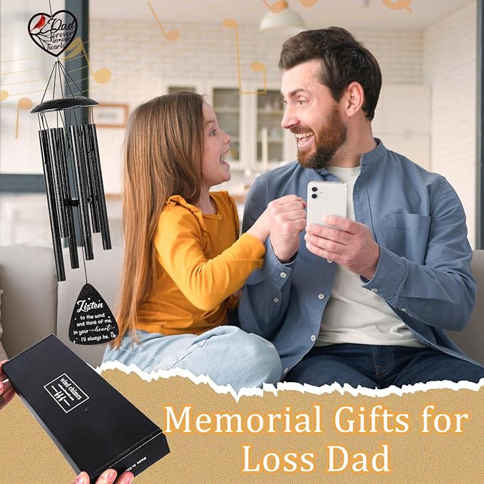 Memorial Gifts for Loss of Dad Father- Luvsweets 36'' Memorial Wind Chimes for Outside, Sympathy Bereavement Condolence Grief Remembrance Funeral Gifts for Loss of Dad, with S Hook Greeting Card