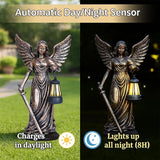 Solar Angel Garden Statue 12” Solar Outdoor Garden Angel Figurines for Outside Yard Art Patio Lawn Ornaments Angels Sculptures Gifts for Mom Grandma Women Collection Decorations