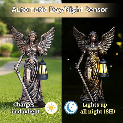 Solar Angel Garden Statue 12” Solar Outdoor Garden Angel Figurines for Outside Yard Art Patio Lawn Ornaments Angels Sculptures Gifts for Mom Grandma Women Collection Decorations